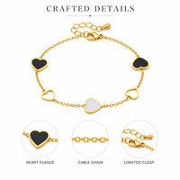 Bracelet tendance en acier inoxydable doré avec cœur, bijoux noir et blanc pour cadeau unisexe