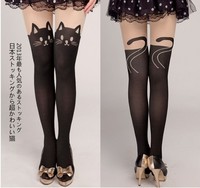 Collants fins d'été pour femme, motif chat de dessin animé, patchwork velours et soie, antibactériens, avec bande haute, Elisha Light Leg