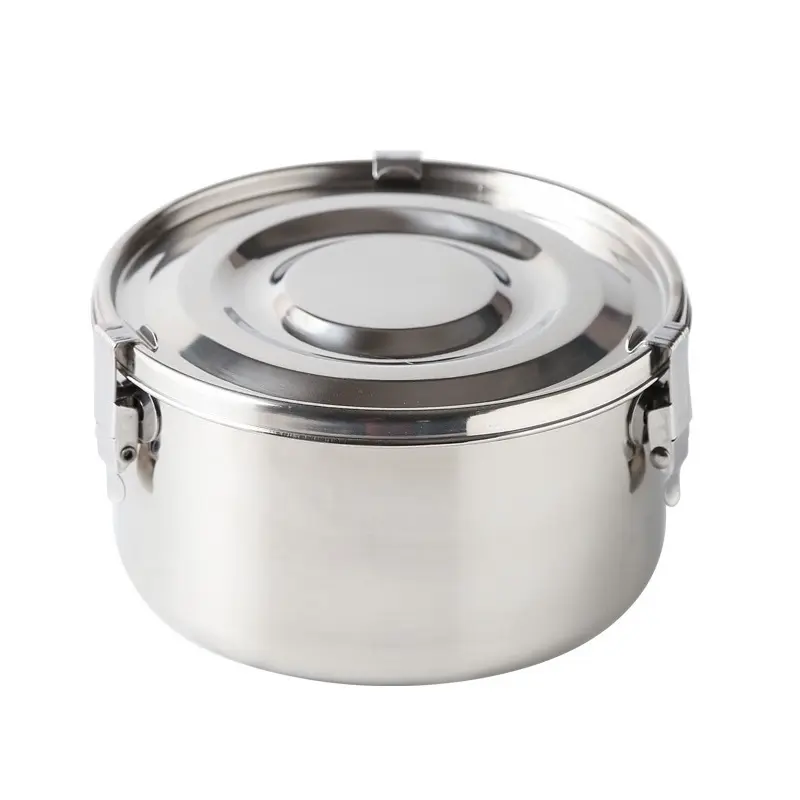 Kitchen Airtight Food Storage Container Portable Travel Camping 304 Stainless Steel Round Lunch Box