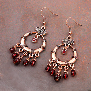 Vintage Alloy Drop <b>Earrings</b> <b>Red</b> Stone Bezel Setting Antique Bronze Plated Women's Party Jewelry Geometric Design - Product Image 3