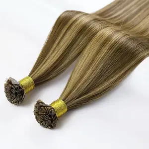 Cheveux bruns avec reflets blonds cuticule alignée vierge remy européen en gros cheveux humains pointe plate double tirage