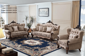 Ensemble de canapés Chesterfield traditionnels avec dossier capitonné, revêtement en tissu, accoudoirs roulés, pieds en bois, meubles de salon - Product Image 2