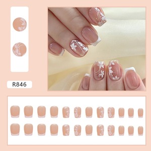 <span class=keywords><strong>Uñas</strong></span> Postizas Cortas R846 con Diseño <span class=keywords><strong>de</strong></span> Flor Blanca, Estilo Francés Dulce y Lindo, Estilo Minimalista para Chicas, Estilo INS, ABS Premium, Disponibles en Stock - Product Image 2