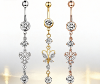 Hisera En stock Piercings de nombril pour femme en acier inoxydable 316, style punk, motif étoile et couronne, avec zircon, bijoux de corps
