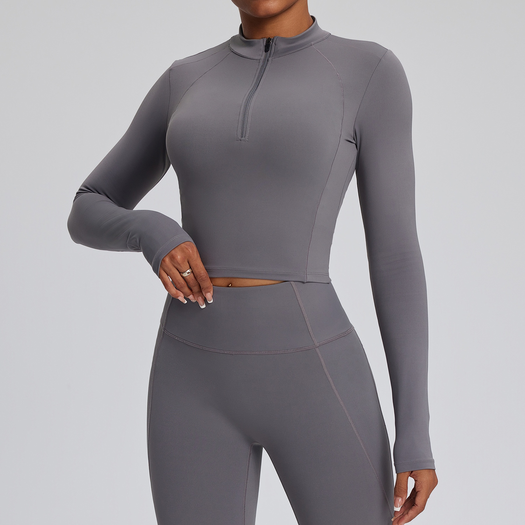 Women's Half Zipper for Solid Long-sleeved Yoga Clothes Tight Running Sports Outdoor High-intensity Top
