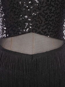 Vestido de Danza con Flecos para Mujer, con Sombrero, para Baile Latino, Tango, Rumba, Cha-Cha, Samba, Baile Moderno, Patinaje Artístico, Fiestas de Baile - Product Image 3