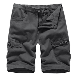 Men's Cargo Shorts Solid Color Mid Waist Elastic Band Multiple Pockets Casual Style 100% Cotton Canvas Fabric Breathable - Product Image 1