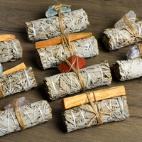 Großhandel California Sage White Sage Smudge Kit Roh kristalle Palo Santo Aroma therapie Set Home Energy Cleansing Gravur