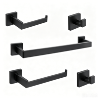 Ensemble économique d'accessoires de salle de bain en acier inoxydable 5 pièces noir mat et or brossé avec porte-serviettes pour projets hôteliers et résidentiels