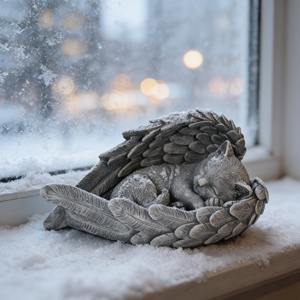 Scultura Commemorativa di Gatto in Resina - Design di Gattino Dormiente con Ali, Ideale come Decorazione per Tomba di Animali Domestici in Giardino - Product Image 3