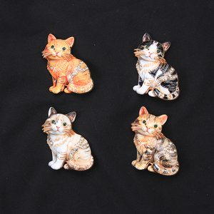 Broche de cristal vintage con diseño de gato rayado, insignia de animal esmaltada de gato Ragdoll con traje naranja, accesorio para bufanda - Product Image 1