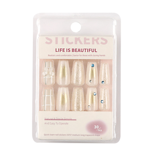 Ensemble de faux ongles, colle de qualité salon, matériau ABS, couverture complète, motif carré, colle en gel, ongles pré-conçus longs/moyens, 30 pièces - Product Image 2