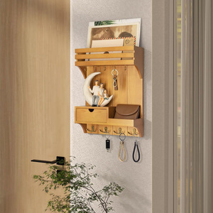 Solid Wood <b>Wall</b> <b>Mounted</b> Rack Key Mail Storage Entryway Organizer Bedroom Kitchen <b>Shelf</b> - Product Image 2