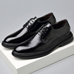 Chaussures habillées en cuir noir haut de gamme pour homme, automne-hiver, polyvalentes, à bout pointu, à lacets, semelle en cuir souple, pour costume - Product Image 4