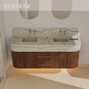 Meuble-lavabo en quartzite Mont Blanc Tostone, ultra-résistant aux rayures, à fermeture douce, pour salle <span class=keywords><strong>de</strong></span> bain familiale très fréquentée - Product Image 3