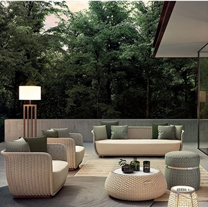 En forme de demi-lune <span class=keywords><strong>balcon</strong></span> amis bavarder inclinable canapé et table basse en osier rotin mobilier d'extérieur - Product Image 2
