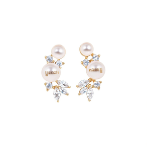 Yrcoth – boucles d'oreilles en cristal pour femmes, plaqué or 18 carats, perles, strass, fleurs, bijoux romantiques pour mariage - Product Image 1