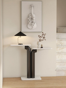 Console d'entrée de luxe légère, ultra-étroite, créative, de style japonais moderne, haut de gamme, en acier inoxydable, avec plateau en marbre blanc - Product Image 2