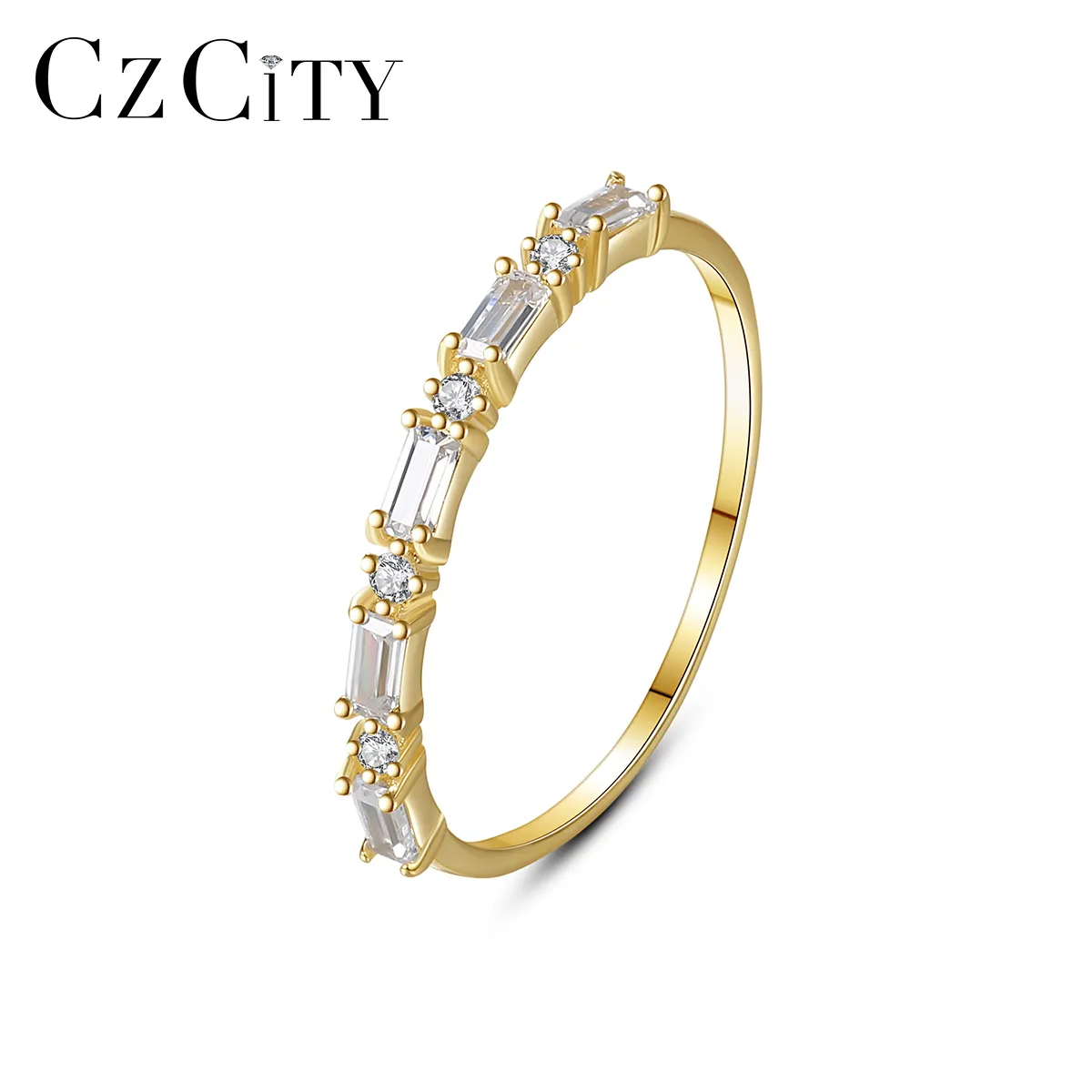 CZCITY Diamond Woman Gold Silver Band Golden Zircon Sterling Design Fashion CZ Candy Lady Popular Ring