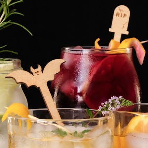 Agitadores de cócteles de Halloween con diseño de miel y dulzura, decoraciones de madera de 15 cm para fiestas, adornos para bebidas de bar - Product Image 4