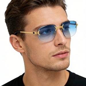0603 Heiß Begehrte Blaue Quadratische Randlose Sonnenbrille für Damen, Herren, Luxuriöse Diamantgeschliffene Rahmenlose Brille, Individuelle Sonnenbrille - Product Image 2