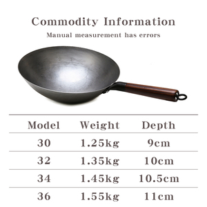 Juego de utensilios de cocina de estufa de Gas sin recubrimiento hecho a mano de Zhangqiu, <span class=keywords><strong>Wok</strong></span> de hierro forjado con mango de madera, tapa de vidrio, olla de acero antiadherente para freír - Product Image 6