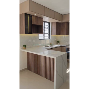 Meuble de cuisine minimaliste en placage de chêne blanc scié naturel avec îlot courbé à rainures et squelette en bois intégré - Product Image 6