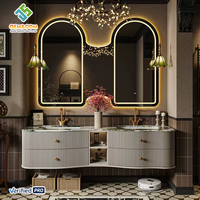 Ensemble de meuble-lavabo moderne en bois massif OEM 2025 avec miroir, lavabo, robinet et égouttoir en cuivre - Idéal pour entrepôt et bar à domicile