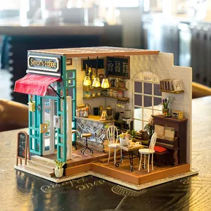 Robotime Rolife Mini Toy 3D Wooden Puzzles DG109 Simon's Coffee Model Kit DIY Miniature Doll House