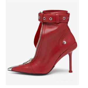 Stivaletti Estivi con Tacco a Spillo e Cerniera Frontale in Metallo Personalizzati dal Produttore, Scarpe con Tacco Alto a Punta, Stivali alla Caviglia in Pelle con Fibbie - Product Image 3