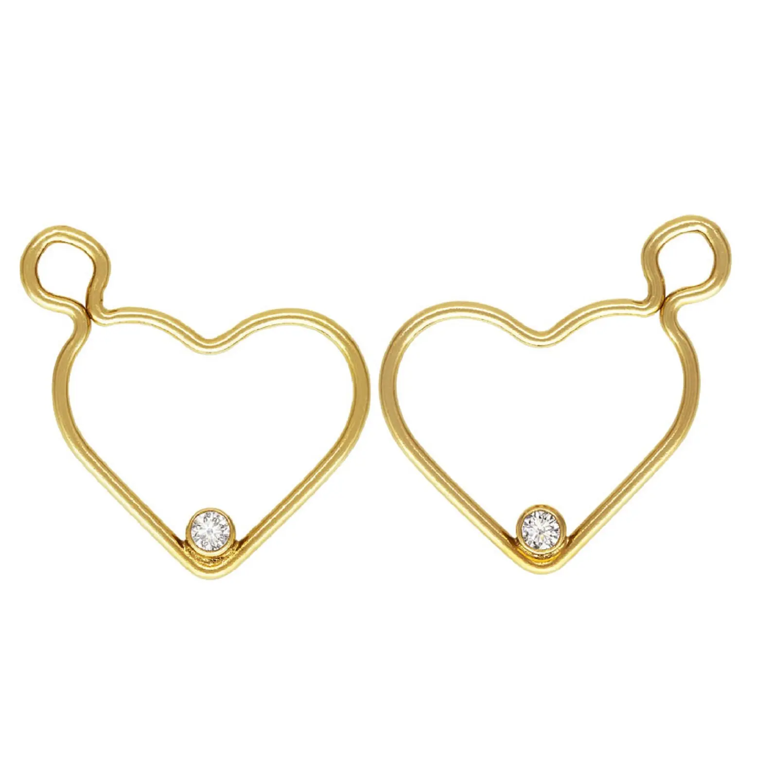 GP 15.5mm droite gauche breloque coeur avec lunette pendentif en zircone or 14K rempli pour les bijoux permanents fournisseur de chaînes breloques coeur