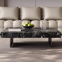 Zayshine Italienischer Minimalistischer Couchtisch mit Schwarzer Metallbasis und Granitplatte Quadratisches Wohnzimmer-Möbelset Schlichte Teetisch-Garnitur