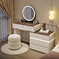 Table de Maquillage Moderne et Durable, Modèle 2025, Luxe Léger, Miroir Éclairé Pliable pour Salon, Table de Maquillage Simple en Stock