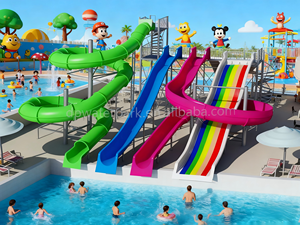 Ensemble de toboggans aquatiques en fibre de verre colorés pour parc aquatique commercial, capacité de 100 à 500 kg, avec équipement de sport nautique certifié IOS et CE - Product Image 4