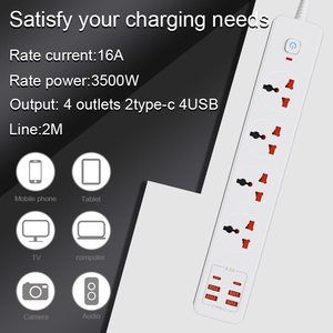 Cable de extensión de tira de alimentación de pared con <span class=keywords><strong>protector</strong></span> contra sobretensiones estándar del Reino Unido con tira de alimentación universal de 4 USB para 4 USB y 2 tipo C - Product Image 3