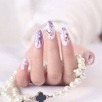 Autocollants pour ongles 2D, design lotus violet, logo et emballage personnalisés, style français et japonais, pour nail art et nail wraps