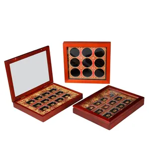 Estilo religioso de lujo de goma forma personalizada embalaje 12 monedas cubierta de acrílico de madera colección de monedas caja de monedas