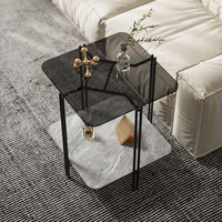 Salon moderne minimaliste Table basse carrée en verre trempé créatif Table d'angle Petite armoire de buffet minimaliste