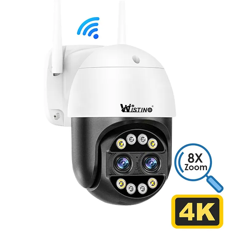 Wistino 4k Xmeye IP Camera WiFi Security CCTV Camera Dual Lens Color Night Vision 8MP Icsee IP66 Outdoor Surveillance Camera