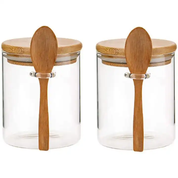 15Oz/450ML Clear Glass Storage Canister with Wooden Spoon