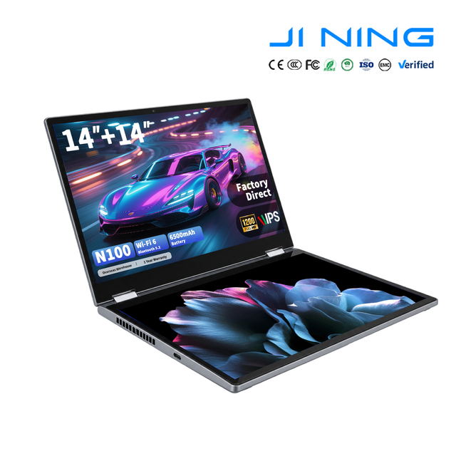 Dual Screen Laptop 14+14 Inch Intel N100 Touch IPS 16GB RAM 2 in 1 Foldable 512GB SSD 1920x1200 Windows 11 Pro Metal UK English