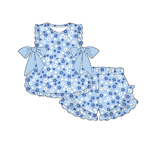 Nuovo Stile Set Estivo per Bambine con Top a Collo Tondo e Shorts con Volant, Abbigliamento Senza Maniche per Boutique - Product Image 6