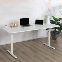 Elektrisch verstelbaar ergonomisch zit-sta bureau met USB-poorten, hoogteverstelbaar, stalen houten blad, kantoorcomputerbureau (groothandel)