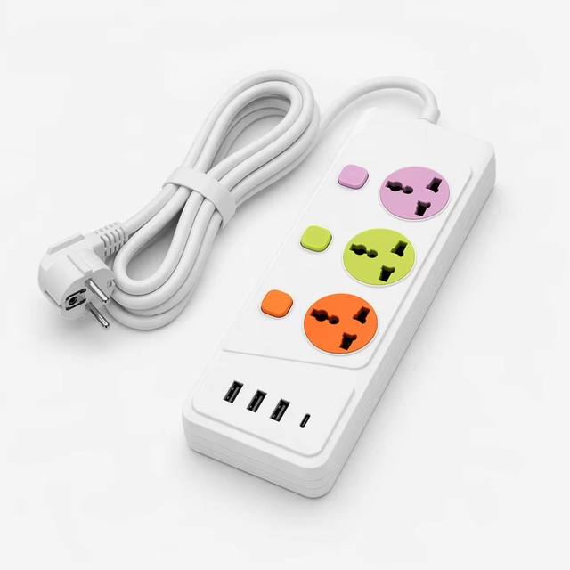 Wholesale Custom Logo Colorful 3 Way EU Extension Socket 10A 3 USB Type C PD Fast Charging Individual Switches CE