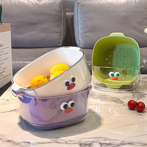 Double Layer Drain <b>Basket</b> Cute Household Fruit Plate and Water Washing Filter Two-in-One Thickened <b>Plastic</b> <b>Basket</b> - Product Image 1