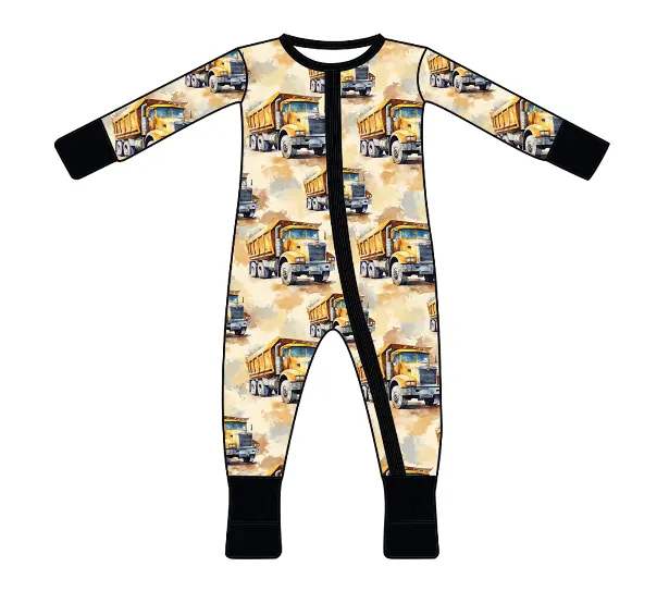 Zs15 vehicle Custom Applique Logo bamboo Smocked Children Baby Boy Summer Clothing Set