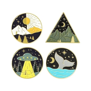 Logo gratuit conception épingle en métal insigne paysage personnalisé Record montagne lune mer Anime doux broche épingle émail épinglettes pour vêtements - Product Image 6
