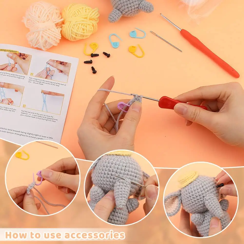 Kit de ganchillo de animales con accesorios de bricolaje para Kit de muñecas de tejer DIY para principiantes Kit de ganchillo DIY para Mujeres Nuevo diseño