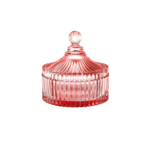 Ciotola di zucchero dolce di colore personalizzato di stampa rosa di lusso di fabbrica con coperchio barattolo di caramelle di vetro colorato - Product Image 2