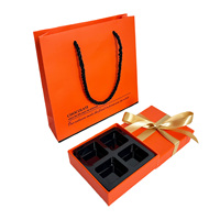 Boîtes cadeaux personnalisées de luxe pour petits chocolats, logo personnalisé, papier cartonné orange enduit, boîte rigide, matériaux recyclés argentés